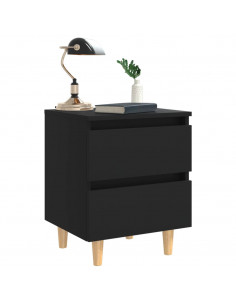 Comodino con Gambe in Pino Massello Nero 40x35x50 cm