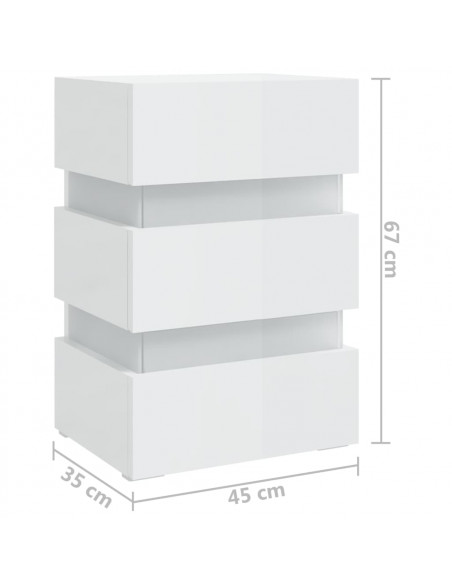 Comodino con LED Bianco Lucido 45x35x67 cm in Legno Multistrato