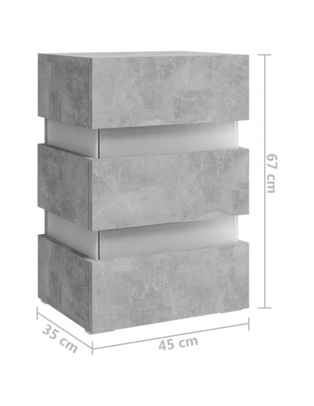 Comodino con LED Grigio Cemento 45x35x67cm in Legno Multistrato