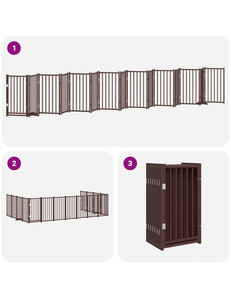 Cancello Cani Porta Pieghevole Marrone 15 Pannelli 750cm Pioppo
