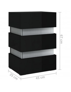 Comodino con LED Nero Lucido 45x35x67 cm in Legno Multistrato