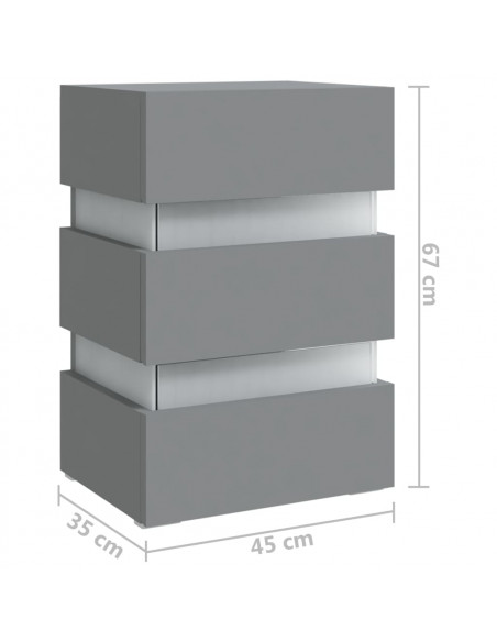Comodino con Luci LED Grigio 45x35x67 cm in Legno Multistrato