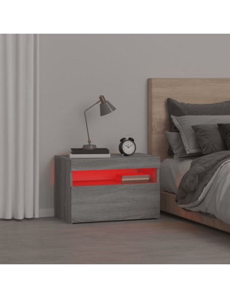 Comodino con Luci LED Grigio Sonoma 60x35x40 cm