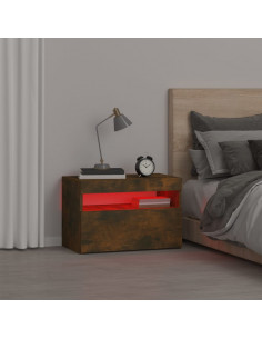 Comodino con Luci LED Rovere Fumo 60x35x40 cm