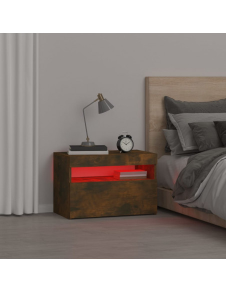 Comodino con Luci LED Rovere Fumo 60x35x40 cm