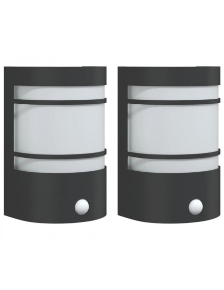 Applique per Esterno con Sensore 2 pz Nere in Acciaio Inox