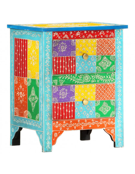 Comodino Dipinto a Mano 40x30x50 cm in Legno Massello di Mango