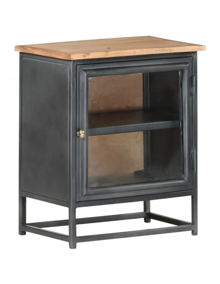 Comodino Grigio 40x30x50 cm in Legno Massello di Acacia