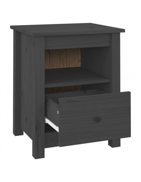 Comodino Grigio 40x35x49 cm in Legno Massello di Pino
