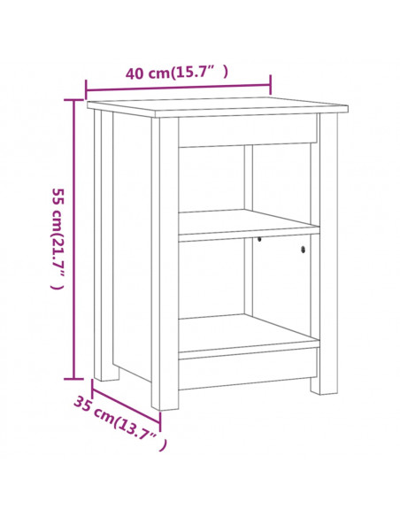 Comodino Grigio 40x35x55 cm in Legno Massello di Pino
