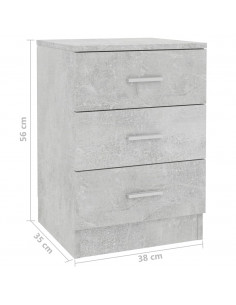 Comodino Grigio Cemento 38x35x56 cm in Legno Multistrato