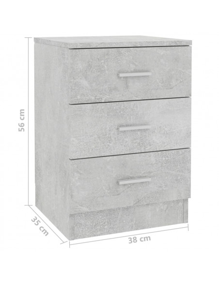 Comodino Grigio Cemento 38x35x56 cm in Legno Multistrato