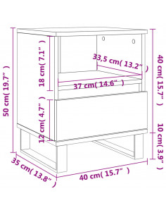 Comodino Grigio Cemento 40x35x50 cm in Legno Multistrato