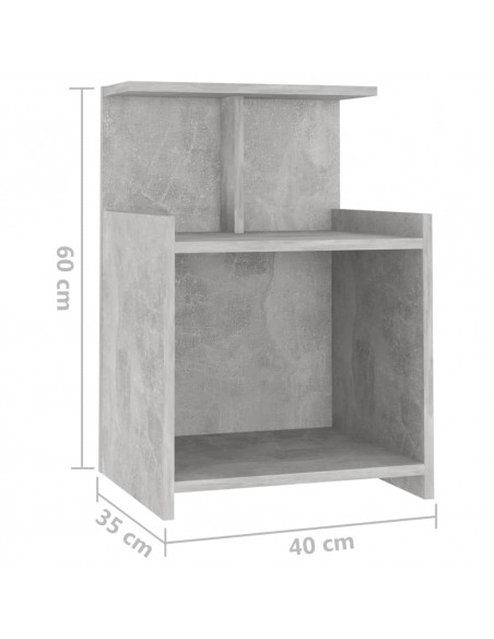 Comodino Grigio Cemento 40x35x60 cm in Legno Multistrato