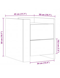 Comodino Grigio Cemento 45x50x50 cm in Truciolato