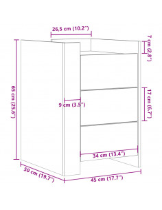 Comodino Grigio Cemento 45x50x65 cm in Legno Multistrato