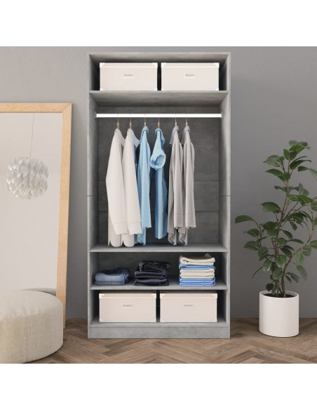 Armadio Grigio Cemento 100x50x200 cm in Legno Multistrato