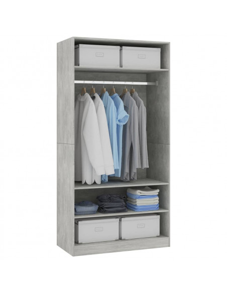 Armadio Grigio Cemento 100x50x200 cm in Legno Multistrato