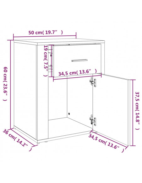 Comodino Grigio Cemento 50x36x60 cm in Legno Multistrato