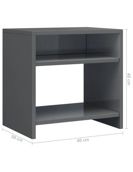 Comodino Grigio Lucido 40x30x40 cm in Legno Multistrato