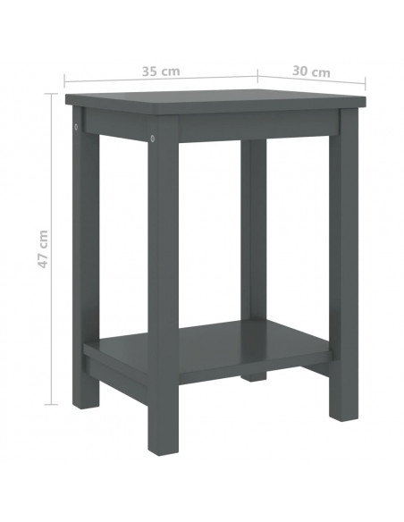 Comodino Grigio Scuro 35x30x47 cm in Legno Massello di Pino