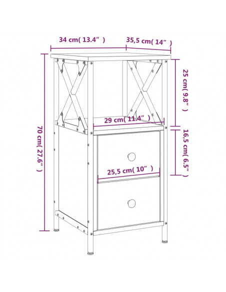 Comodino Grigio Sonoma 34x35,5x70 cm in Legno Multistrato