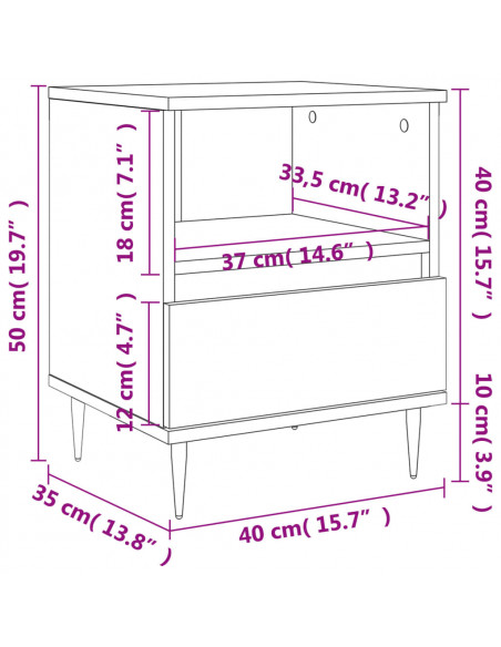 Comodino Grigio Sonoma 40x35x50 cm in Legno Multistrato