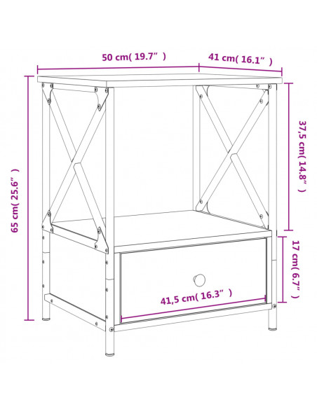Comodino Grigio Sonoma 50x41x65 cm in Legno Multistrato