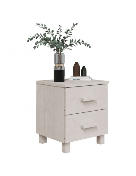 Comodino HAMAR Bianco 40x35x44,5 cm in Legno Massello di Pino