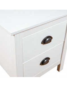 Comodino Hill Bianco 46x35x49,5 cm Legno Massello di Pino