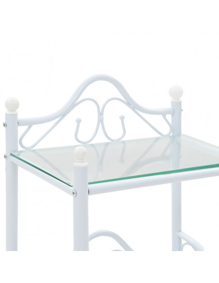 Comodino in Acciaio e Vetro Temperato 45x30,5x60cm Bianco