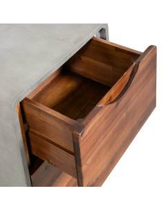 Comodino in Cemento e Massello di Acacia 40x30x50 cm