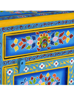 Comodino in Legno Massello di Mango Turchese Dipinto a Mano