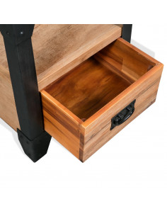 Comodino in Massello di Acacia e Acciaio 40x30x54 cm