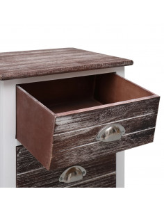 Comodino Marrone e Bianco 38x28x45 cm in Legno di Paulownia