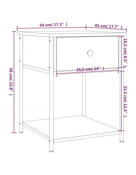 Comodino Marrone Fumo 44x45x58 cm in Legno Multistrato
