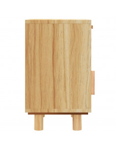 Comodino Marrone in Legno Massello di Pino e Rattan Naturale