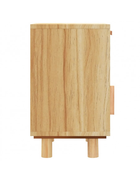 Comodino Marrone in Legno Massello di Pino e Rattan Naturale