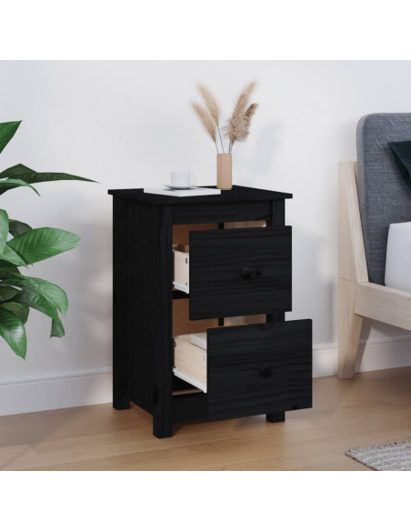 Comodino Nera 40x35x61,5 cm in Legno Massello di Pino