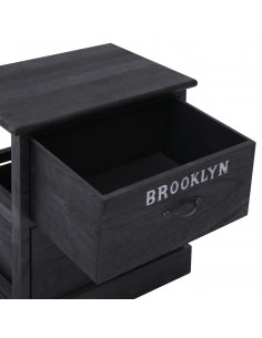 Comodino Nero 38x28x45 cm in Legno di Paulonia