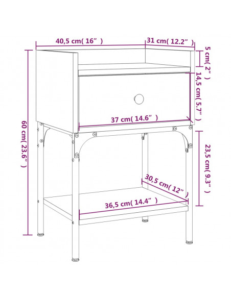 Comodino Nero 40,5x31x60 cm in Legno Multistrato
