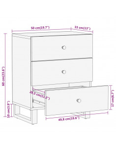 Comodino Nero 40x29x50 cm in Legno Massello di Mango