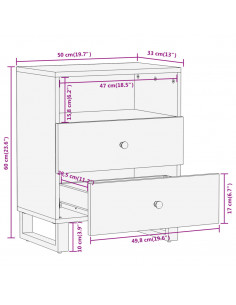 Comodino Nero 40x29x50 cm in Legno Massello di Mango