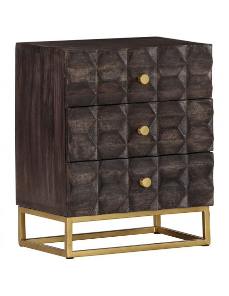 Comodino Nero 40x30x50 cm in Legno Massello di Mango