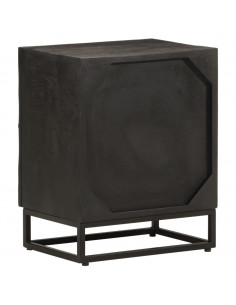 Comodino Nero 40x30x50 cm in Legno Massello di Mango e Ferro