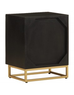 Comodino Nero 40x30x50 cm in Legno Massello di Mango e Ferro