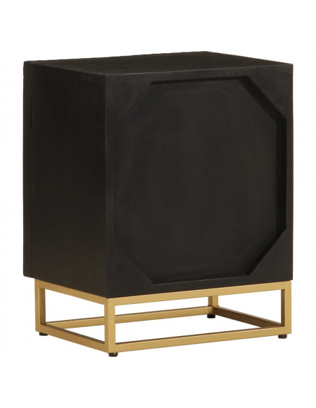 Comodino Nero 40x30x50 cm in Legno Massello di Mango e Ferro