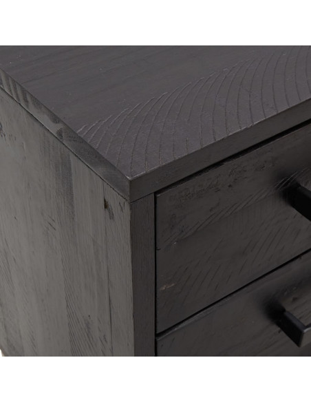 Comodino Nero 40x30x55 cm Legno Massello di Pino Riciclato