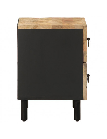 Comodino Nero 40x33,5x46 cm in Legno Massello di Mango Grezzo