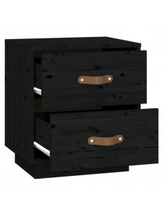 Comodino Nero 40x34x45 cm in Legno Massello di Pino